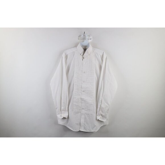 Vintage 90s Mens Medium 32 33 Ruffled Tuxedo Prom Collared Button Shirt White - Picture 1 of 9